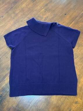 Chaps Women's Purple 100% Cotton Short Sleeve Fold-Over Cowl Neck Sweater XL